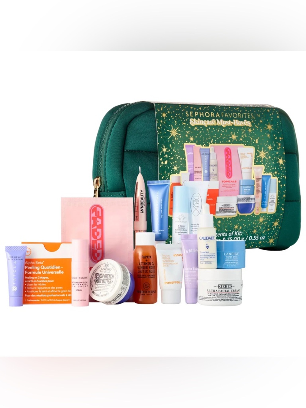 Sephora Favorites Skincare Must-Haves Kit with Green Quilted Cosmetic Bag
